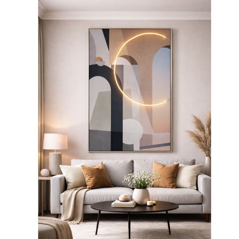 Πίνακας Καμβάς Τυπωμένος με LED Φωτισμό και Ασημί Κορνίζα Κύκλος 80x120εκ Ai Decoration 92721 - 2