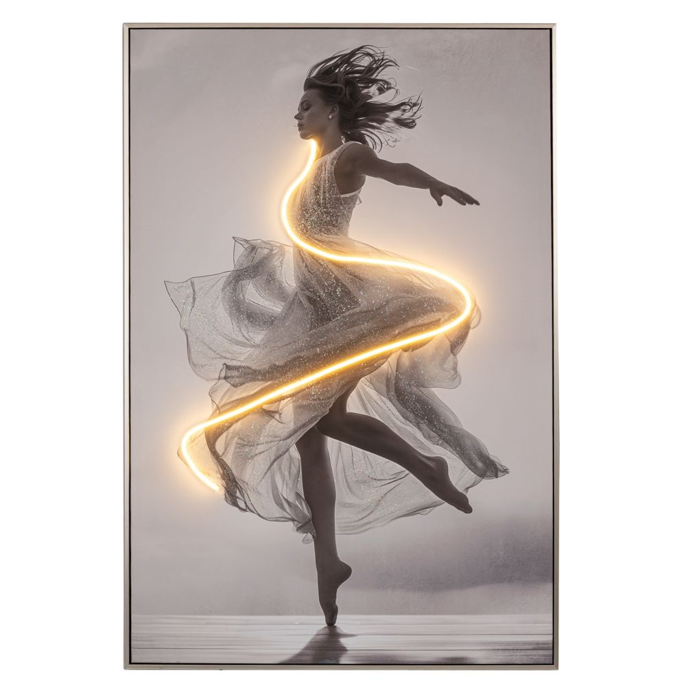 Πίνακας Μπαλαρίνα με LED Light και Ασημί Κορνίζα σε Τυπωμένο Καμβά 80x120εκ Ai Decoration 92724 - 