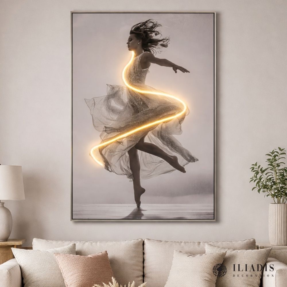 Πίνακας Μπαλαρίνα με LED Light και Ασημί Κορνίζα σε Τυπωμένο Καμβά 80x120εκ Ai Decoration 92724 - 2