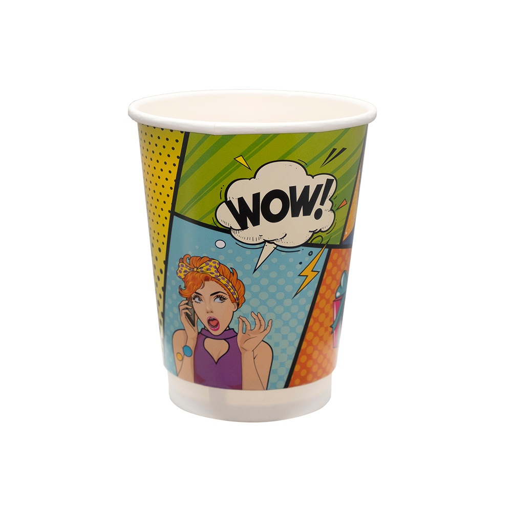 Ποτήρι Χάρτινο Διπλού Τοιχώματος The Wow Cup 300ml 12oz Φ90mm DW-12 25τμχ Tefaco 114241 - 