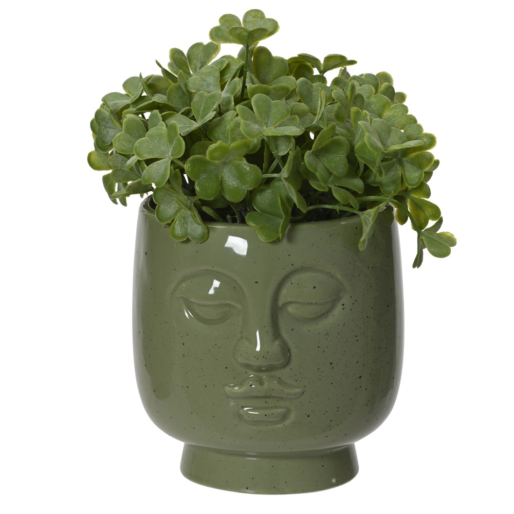 Διακοσμητικό Τεχνητό Φυτό σε Κεραμικό Κασπώ Πρόσωπο Πράσινο 22cm Decoris 899765-2 - 
