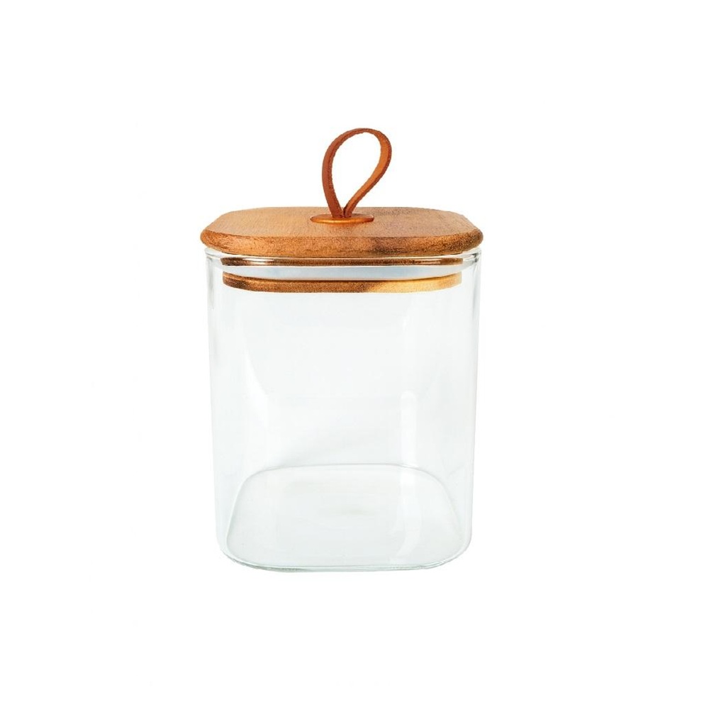 Δοχείο Βοριοπυριτικό Γυαλί Τετράγωνο με Καπάκι Ακακίας 370ml 8,2x9,1cm Espiel DOP204K6 - 