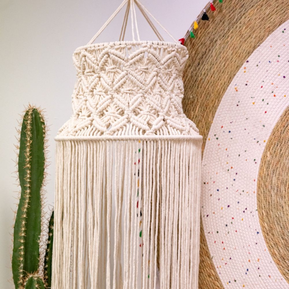 Μακραμέ Κρεμαστό Στρογγυλό Κρεμ Φ40x140εκ Ai Decoration 90184 - 2