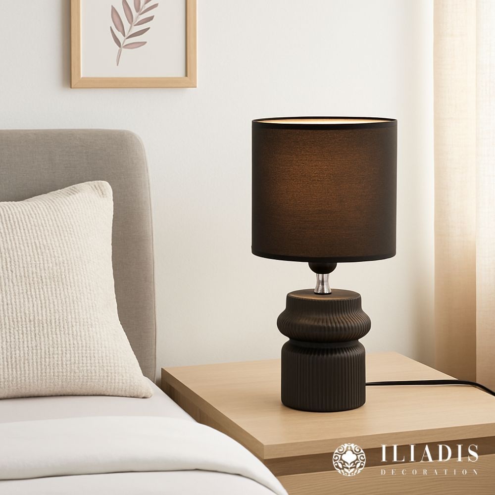 Λαμπατέρ Κεραμικό Ριγέ Μαύρο με Μαύρο Καπέλο Φ13x26,5εκ 91556 - 2