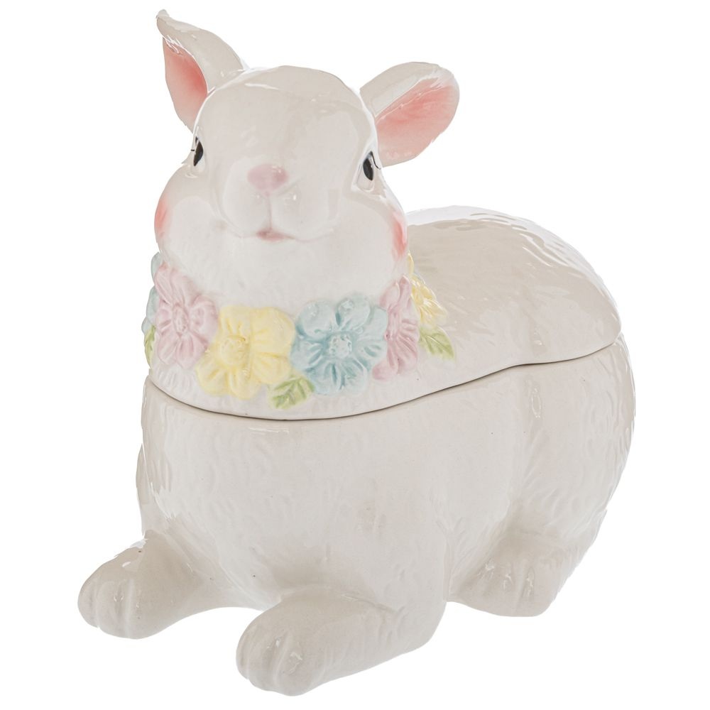 Μπισκοτιέρα Κεραμική Λευκή με Λαγό 20x12x16,5εκ Ai Decoration 92418 - 