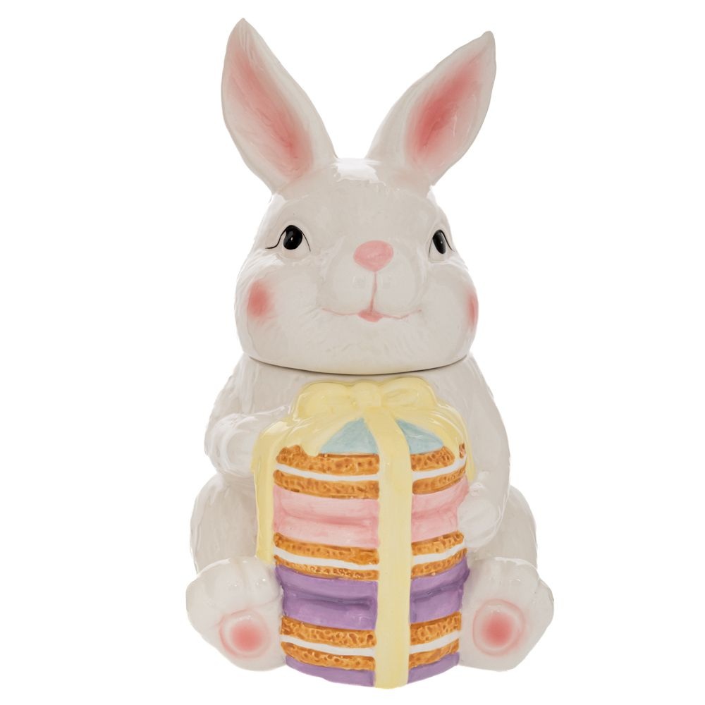 Μπισκοτιέρα Κεραμική Λευκή με Λαγό 14x12x21,5εκ Ai Decoration 92421 - 