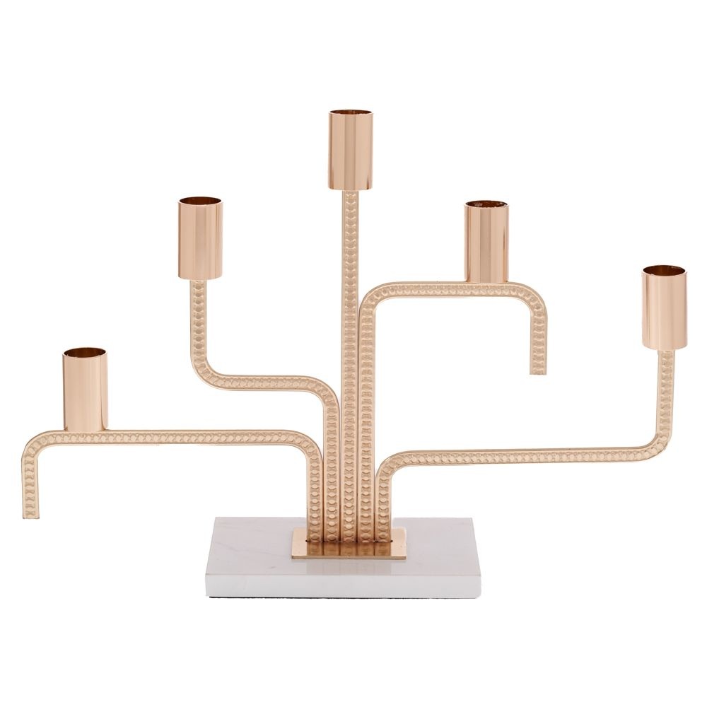 Κηροπήγιο Μεταλλικό Χρυσό 5 Θέσεων με Λευκή Μαρμάρινη Βάση 35x8x25εκ Ai Decoration 92629 - 