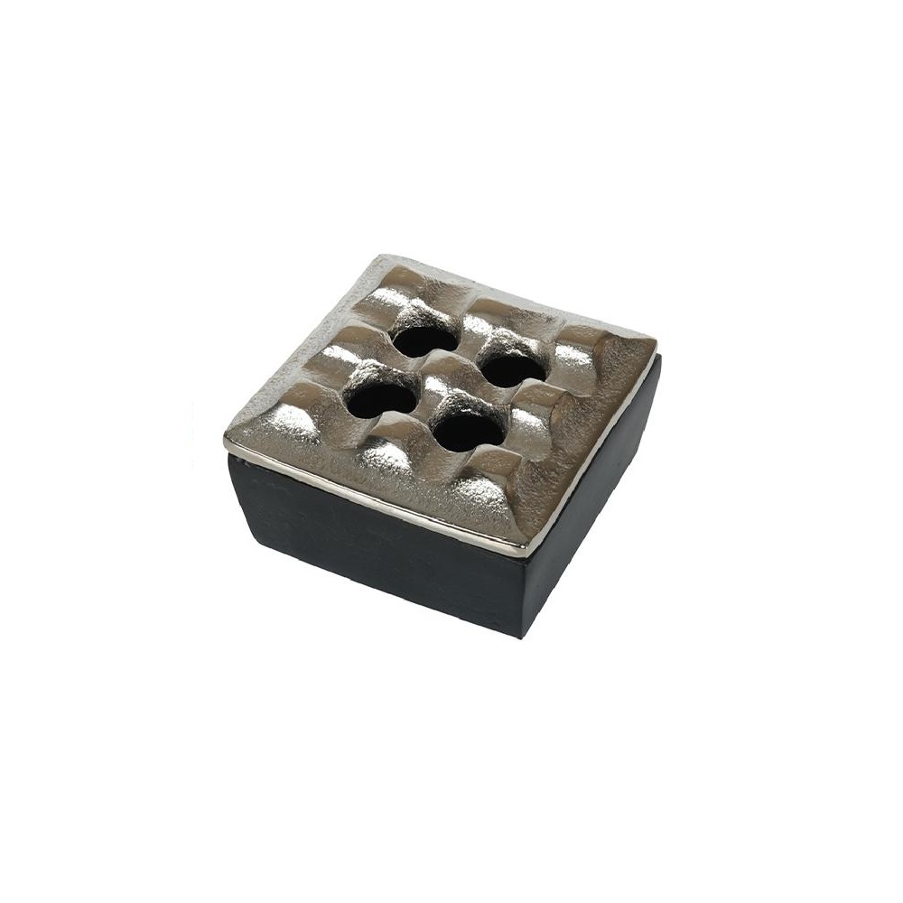 Σταχτοδοχείο Αλουμινίου Τετράγωνο Ασημί Μαύρο 7,7x4,5εκ ESPIEL ASR108 - 