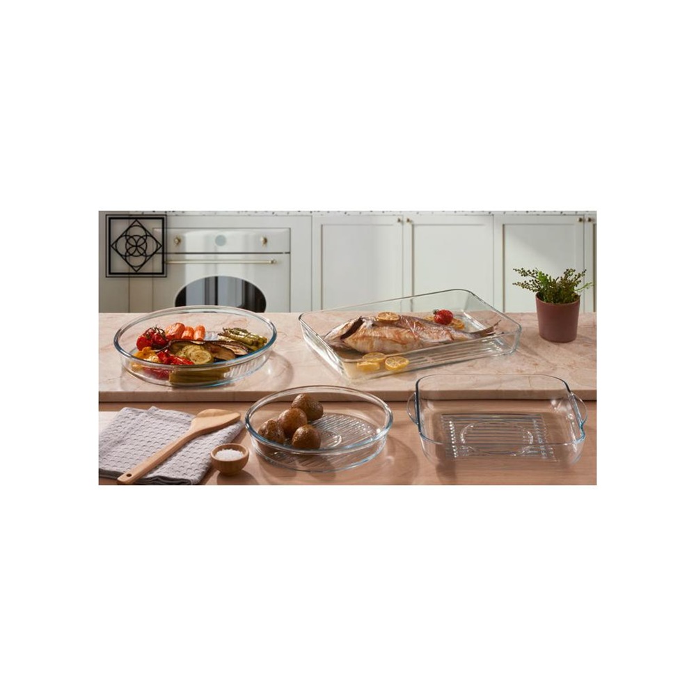 Πυρίμαχο Στρογγυλό Ταψί Grill από Δυσθραυστο Γυαλί 2950ml 31,85x31,85x5cm PASABAHCE Borcam SP59544G1 - 4