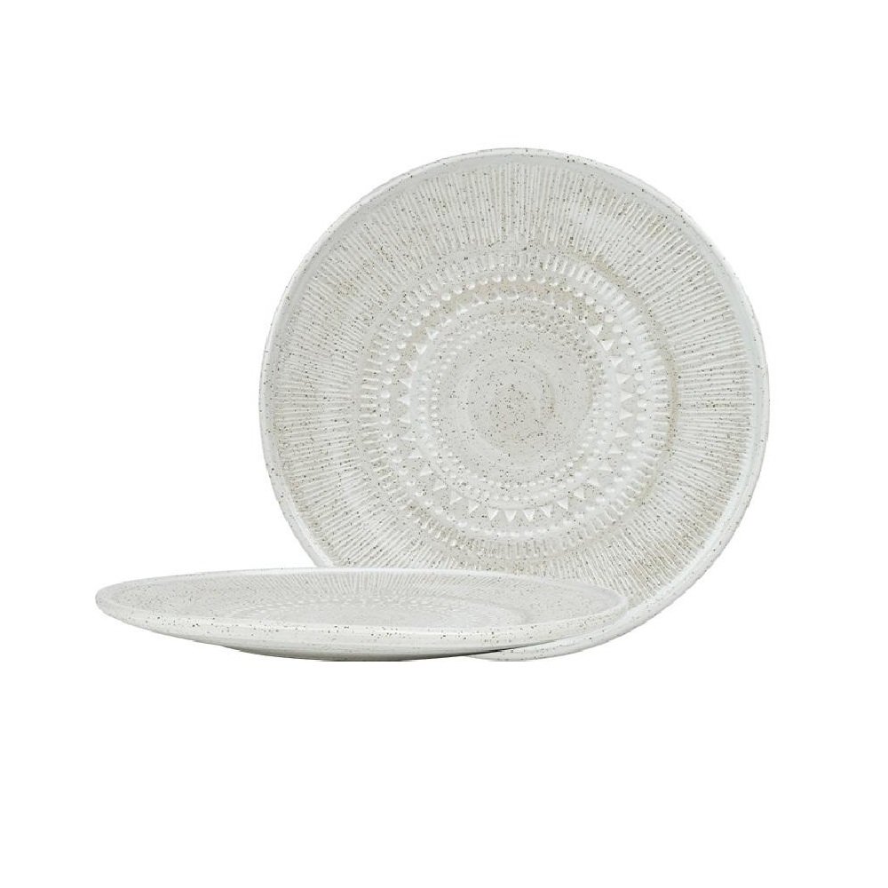 Πιάτο Ρηχό Ανάγλυφο Stoneware Λευκό 20,5x20,5x1,5cm ESPIEL Aztec ZAT101 - 