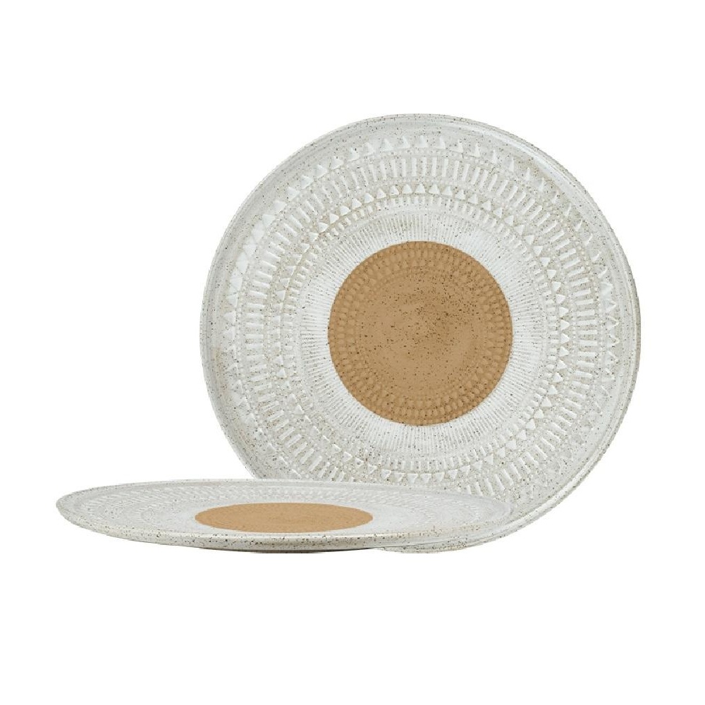 Πιάτο Ρηχό Ανάγλυφο Stoneware Λευκό-Καφέ 27,3x27,3x1,5cm ESPIEL Aztec ZAT104 - 