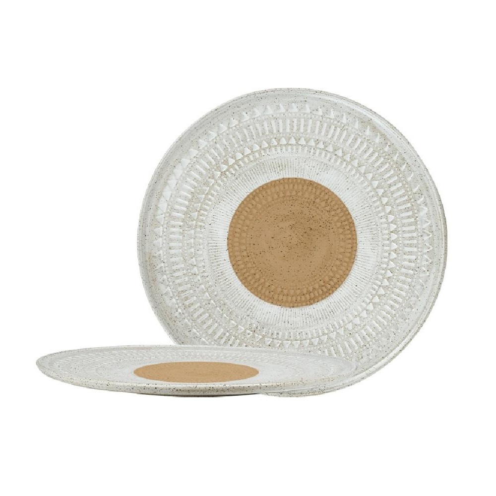 Πιάτο Ρηχό Ανάγλυφο Stoneware Λευκό-Καφέ 27,3x27,3x1,5cm ESPIEL Aztec ZAT104K6 - 