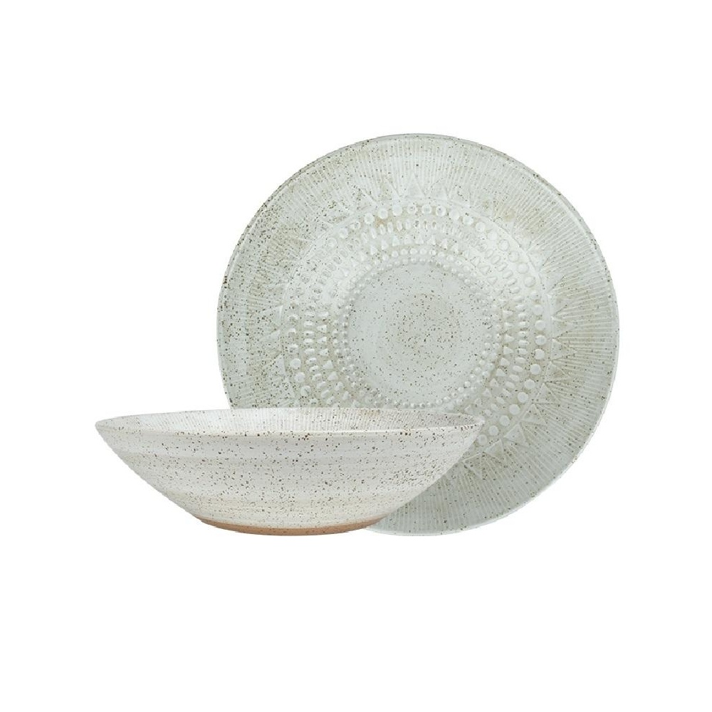 Πιάτο Βαθύ Ανάγλυφο Stoneware Λευκό 23x23x6cm ESPIEL Aztec ZAT107K2 - 