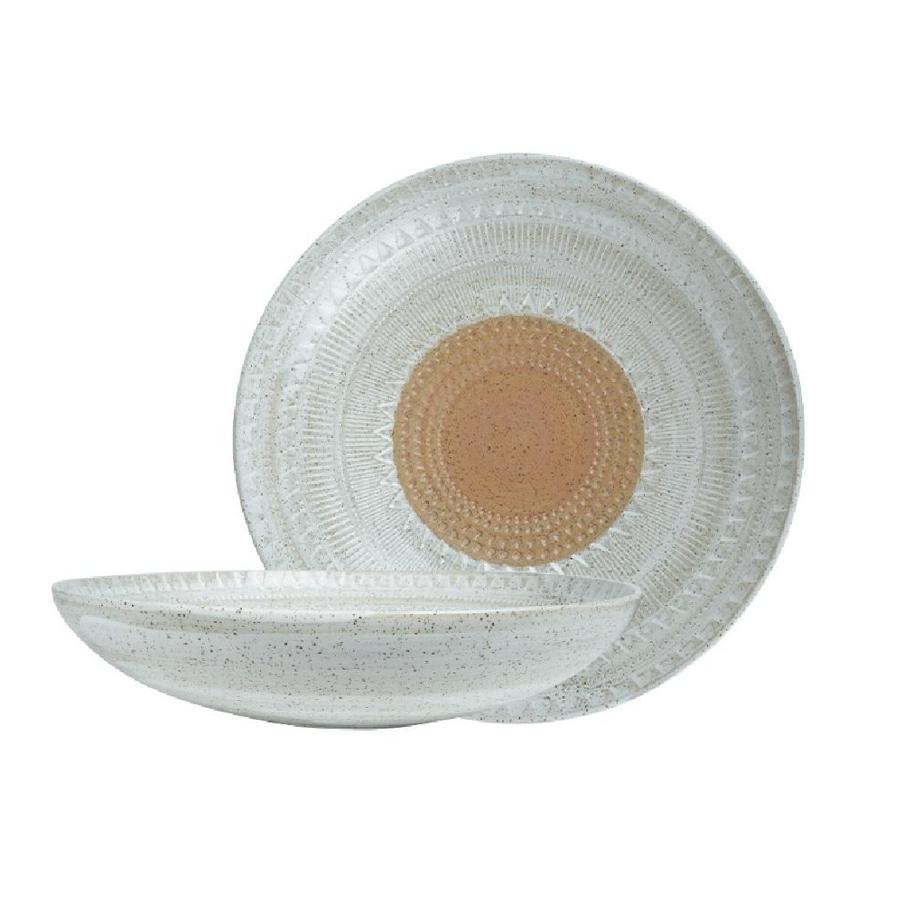 Πιάτο Βαθύ Ανάγλυφο Stoneware Λευκό-Καφέ 28,3x28,3x6,4cm ESPIEL Aztec ZAT109K2 - 