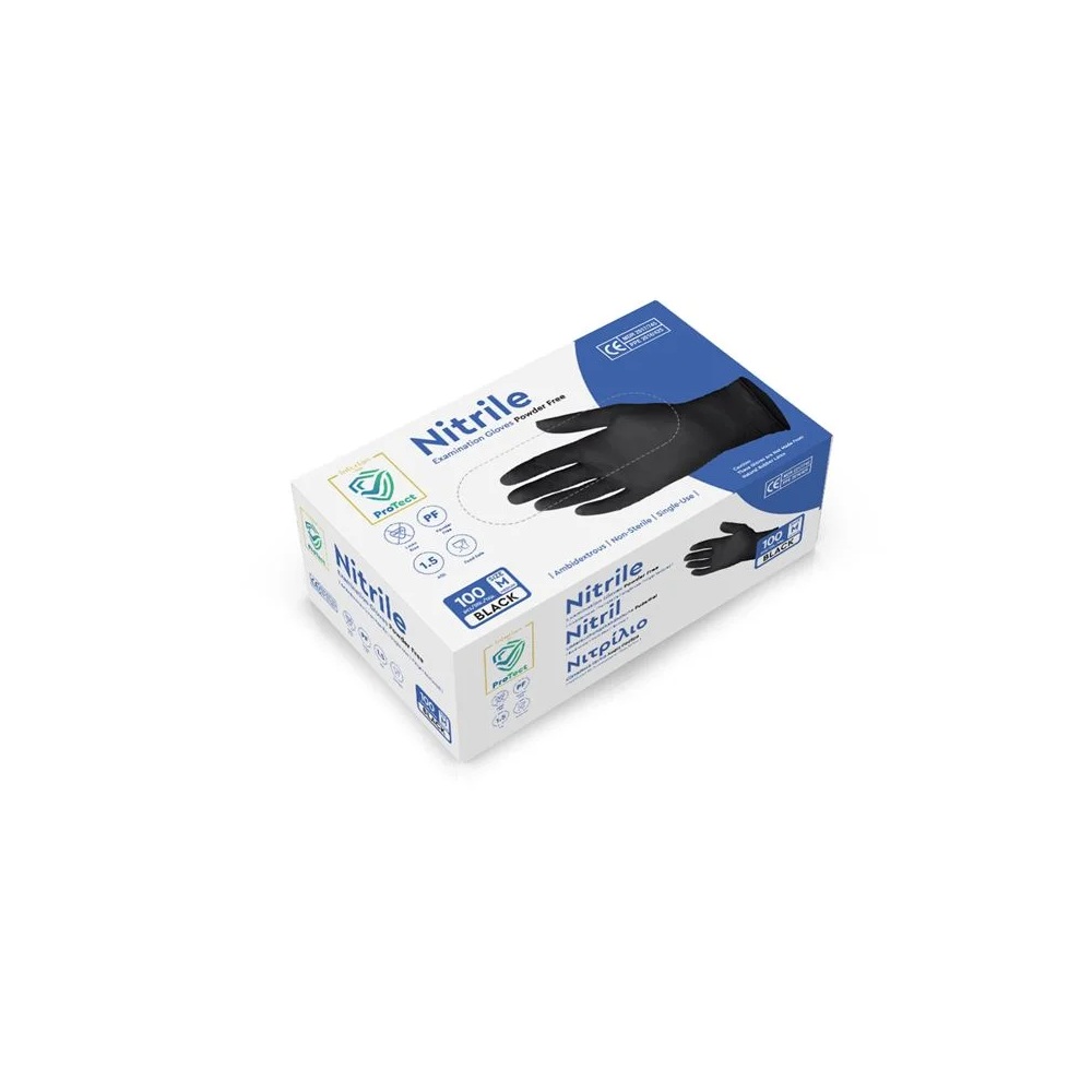 Γάντια Νιτριλίου Μαύρα Χωρίς Πούδρα MDR PPE III Medium 100τμχ Intertan Q1107EX - 
