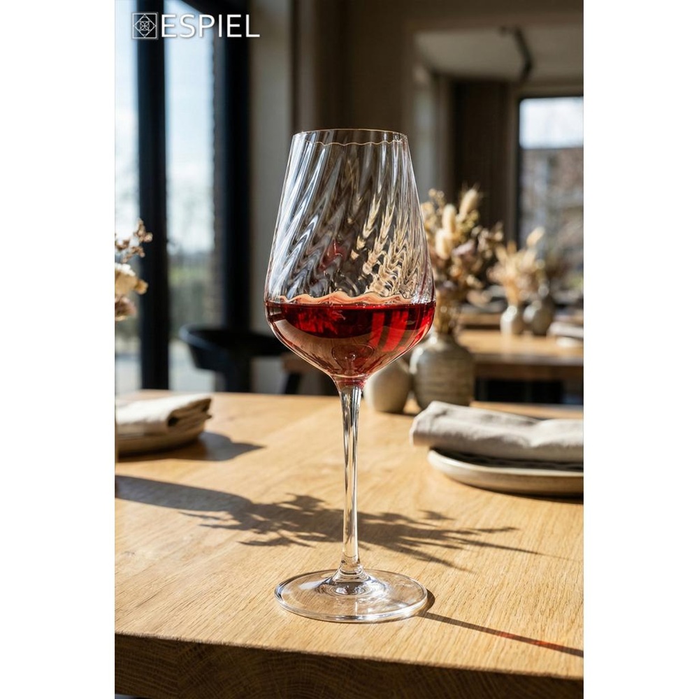 Ποτήρι Κρασιού Γυάλινο Ανάγλυφο 470ml Ø9x23cm Espiel Twist LEG261K4 - 2