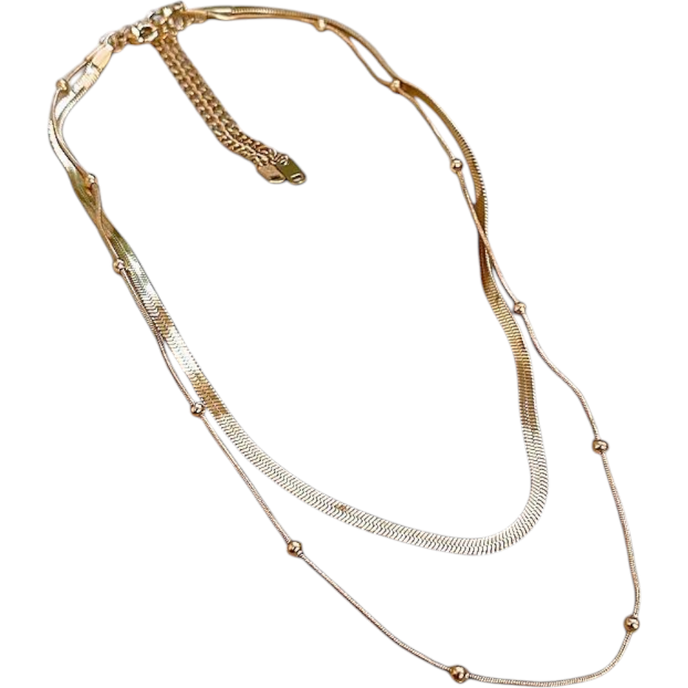 Διπλό Χρυσό Κολιέ με Snake Chain & Χάντρες – Ανοξείδωτο Ατσάλι - Χρυσό