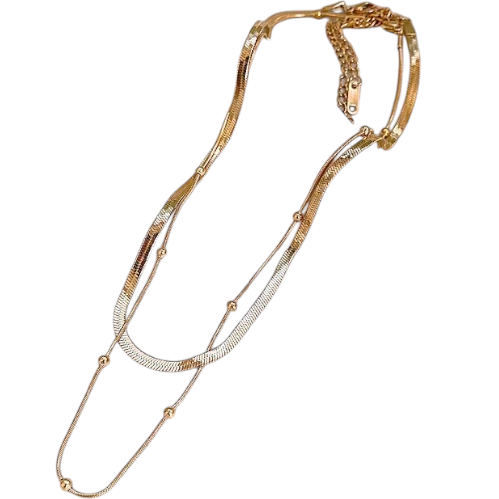 Διπλό Χρυσό Κολιέ με Snake Chain & Χάντρες – Ανοξείδωτο Ατσάλι - 2