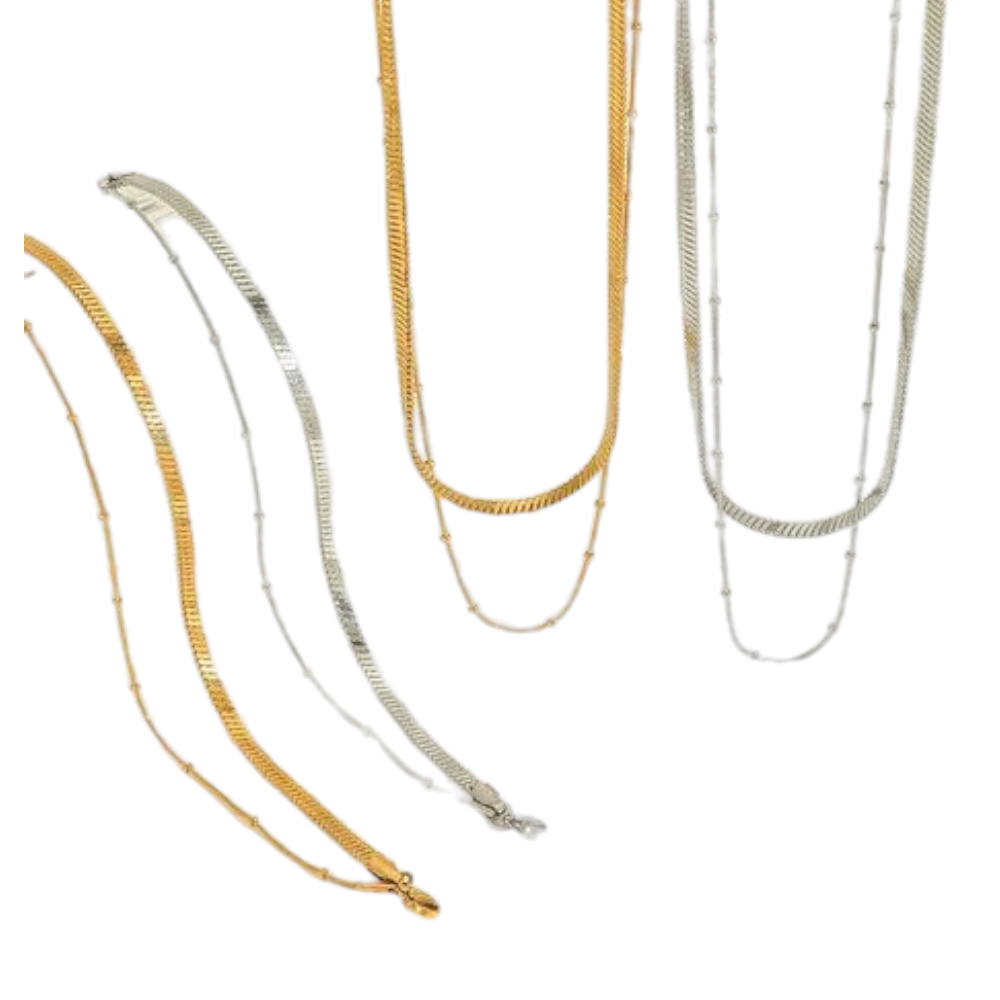 Διπλό Βραχιόλι "Snake & Beads" από Ανοξείδωτο Ατσάλι – Χρυσό & Ασημί - 2