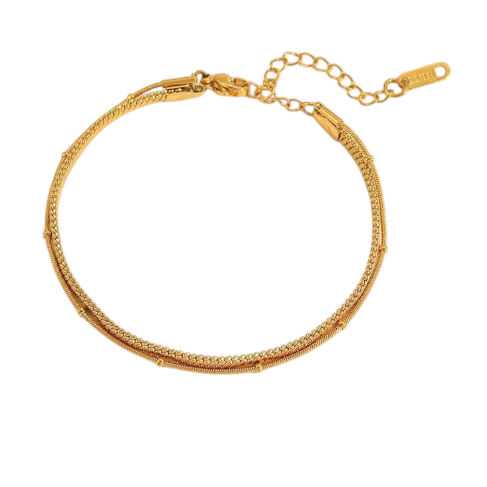 Διπλό Βραχιόλι "Snake & Beads" από Ανοξείδωτο Ατσάλι – Χρυσό & Ασημί - 1