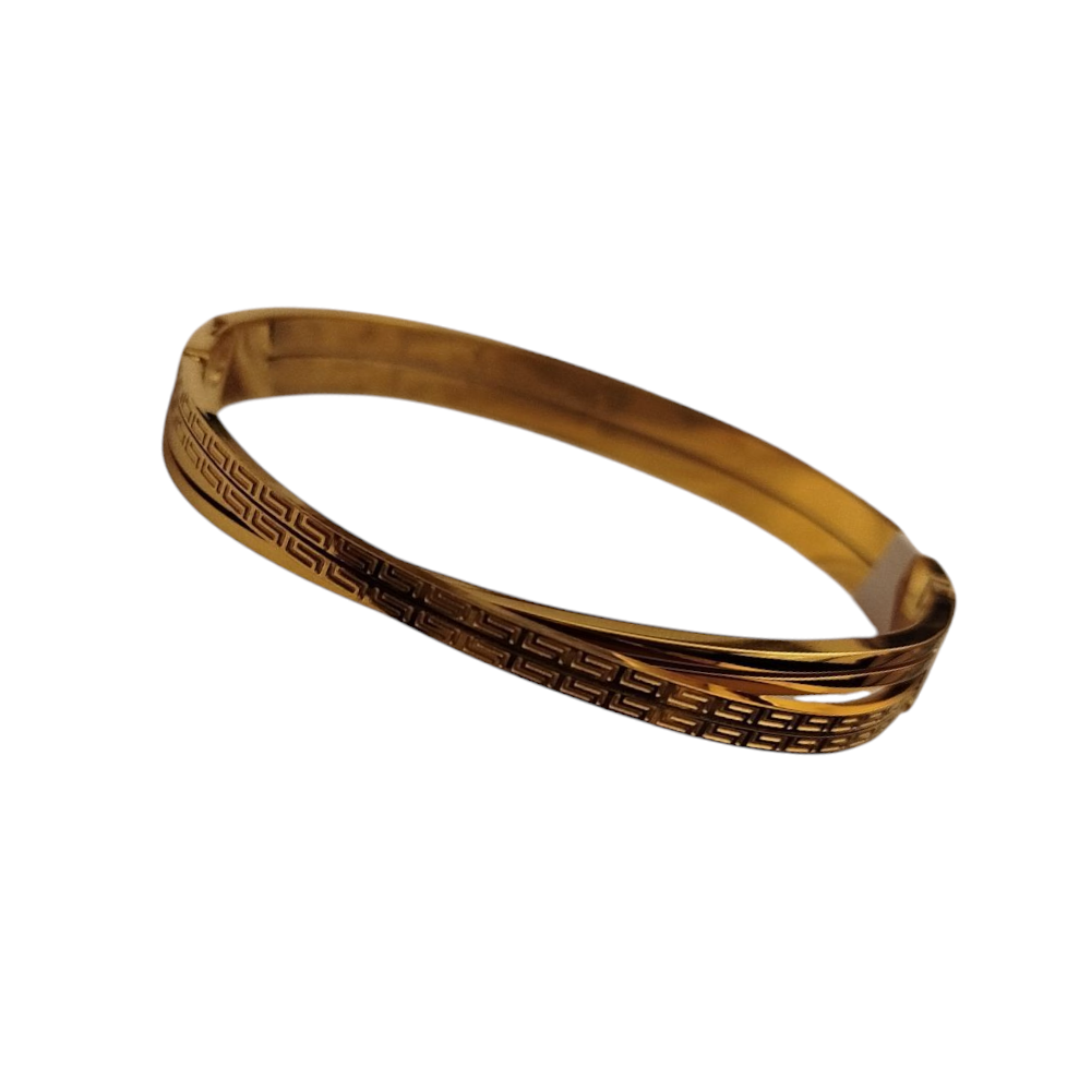 Χρυσό Βραχιόλι Χειροπέδα με Σχέδιο Greek Key – Stainless Steel - 