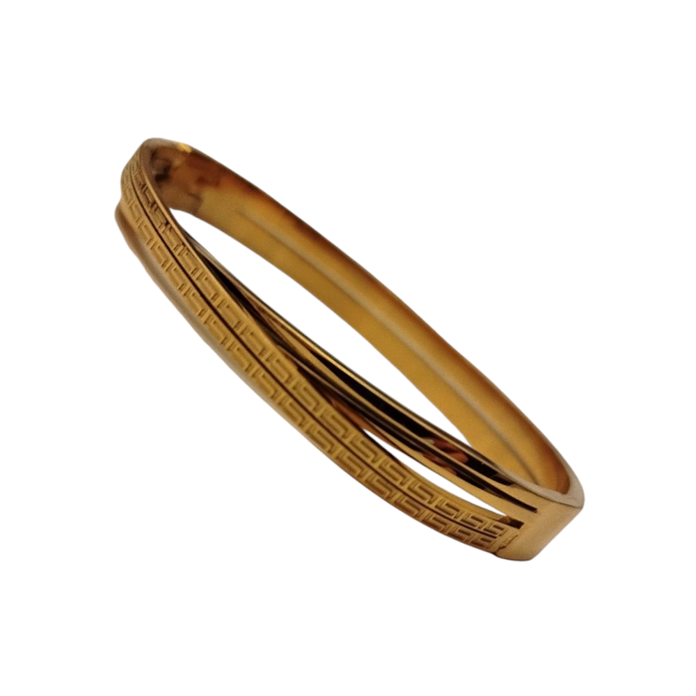 Χρυσό Βραχιόλι Χειροπέδα με Σχέδιο Greek Key – Stainless Steel - 2