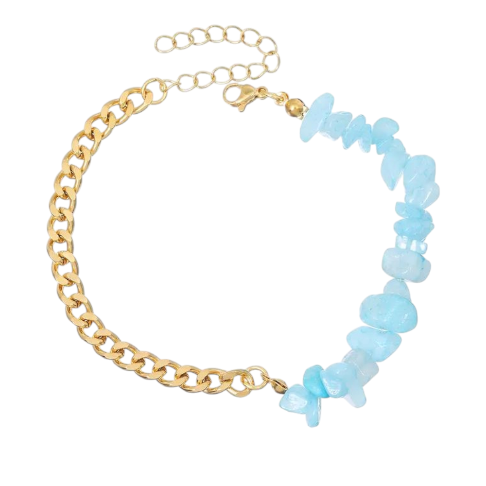 Αλυσίδα Ποδιού με Φυσικά Πετρώματα & Μεταλλική Αλυσίδα – Διάφορα Σχέδια - Μπλε