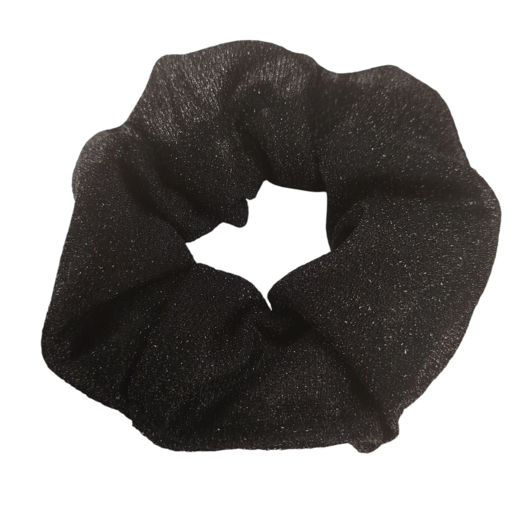 Scrunchie Μαύρο με Λάμψη – Διάφανο Jersey Λαστιχάκι Μαλλιών - 