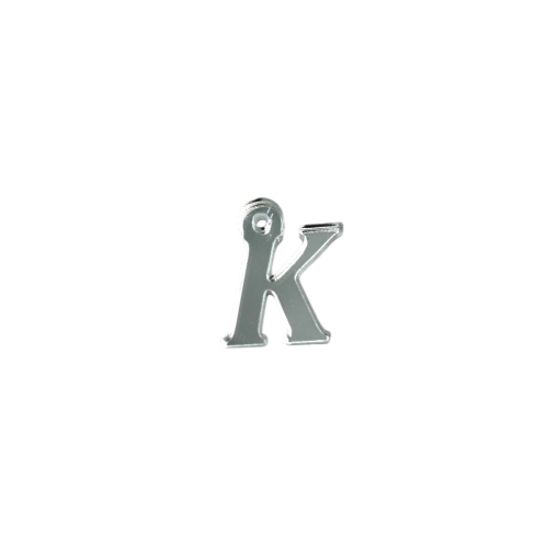 Pendant, silver plexiglass letter K