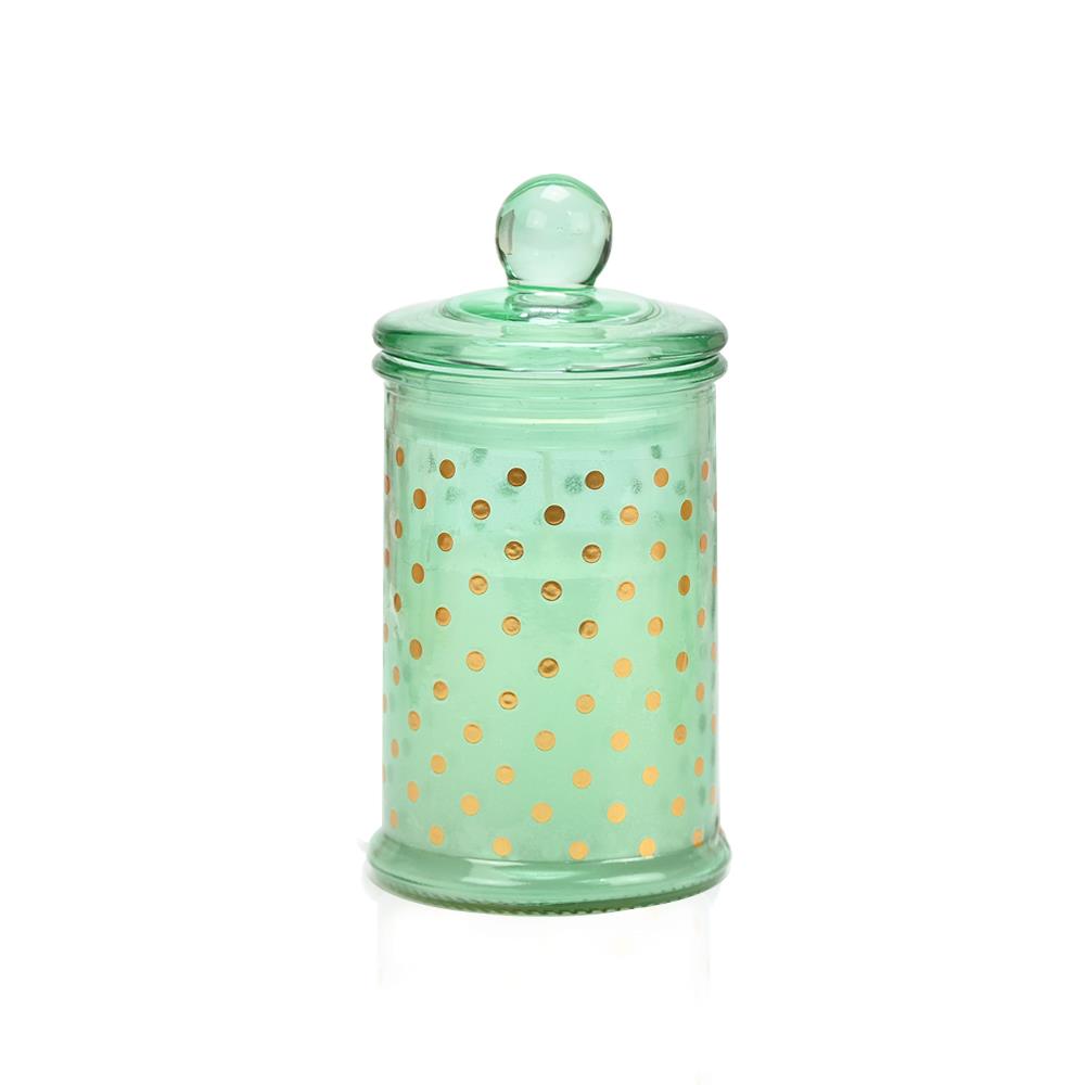 Tall Glass Candle in Mint Green with Gold Polka Dots - 1