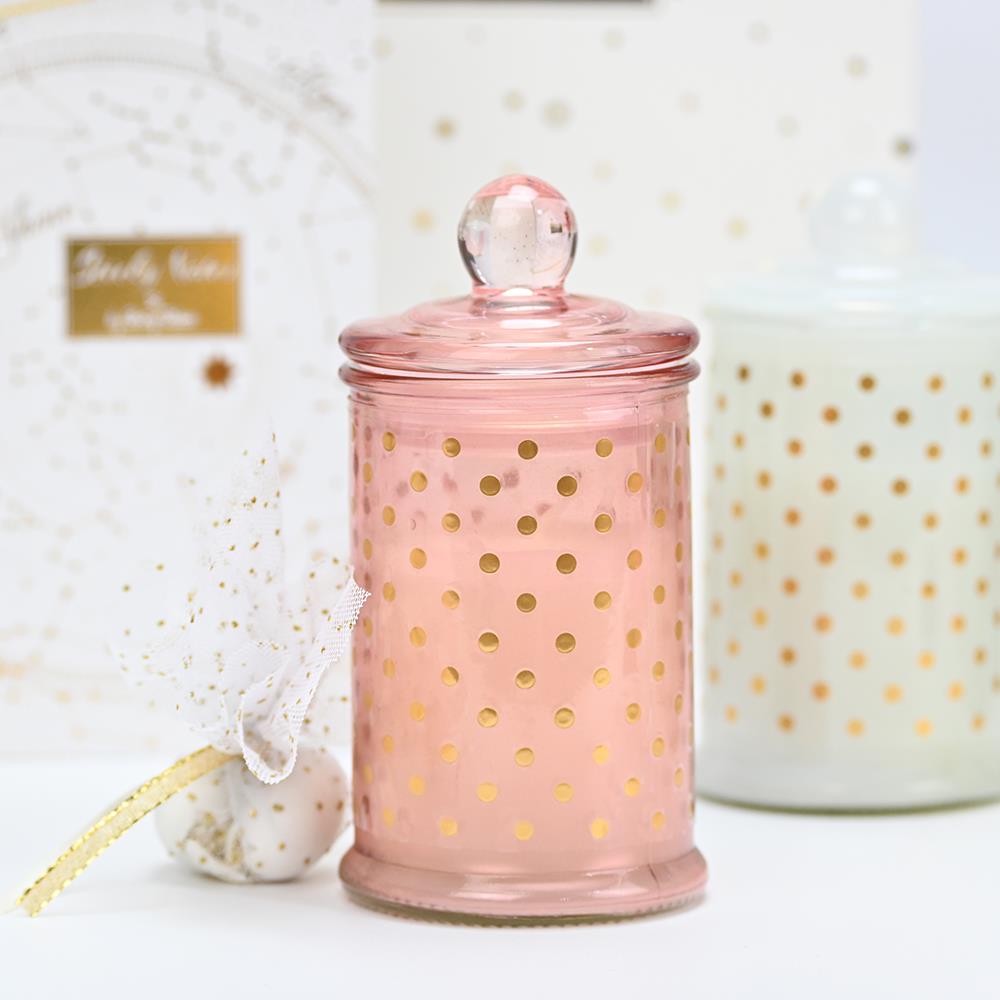 Tall Glass Candle in Rose Gold with Polka Dots  - 2