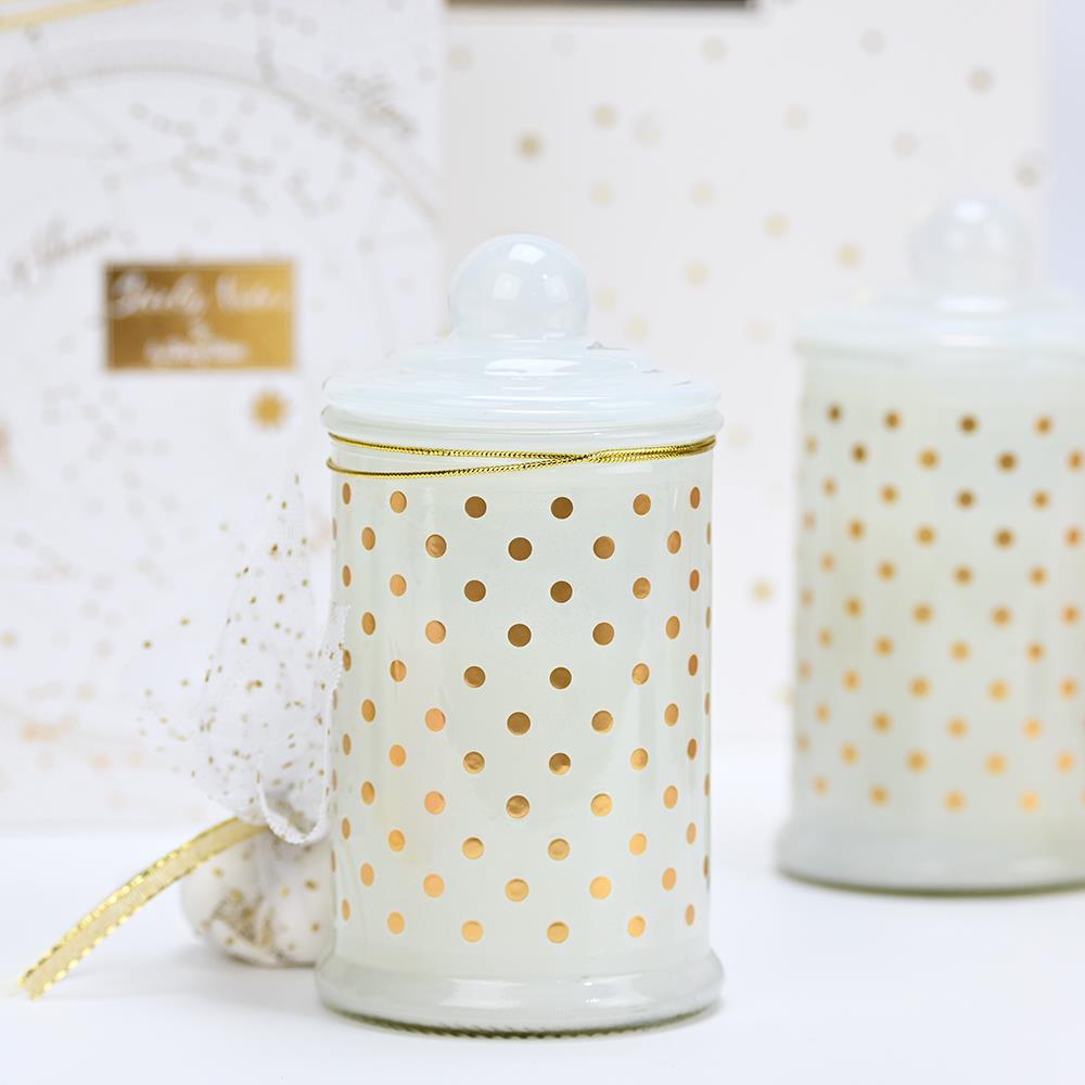 Tall Glass Candle in Gold with Polka Dots - 2