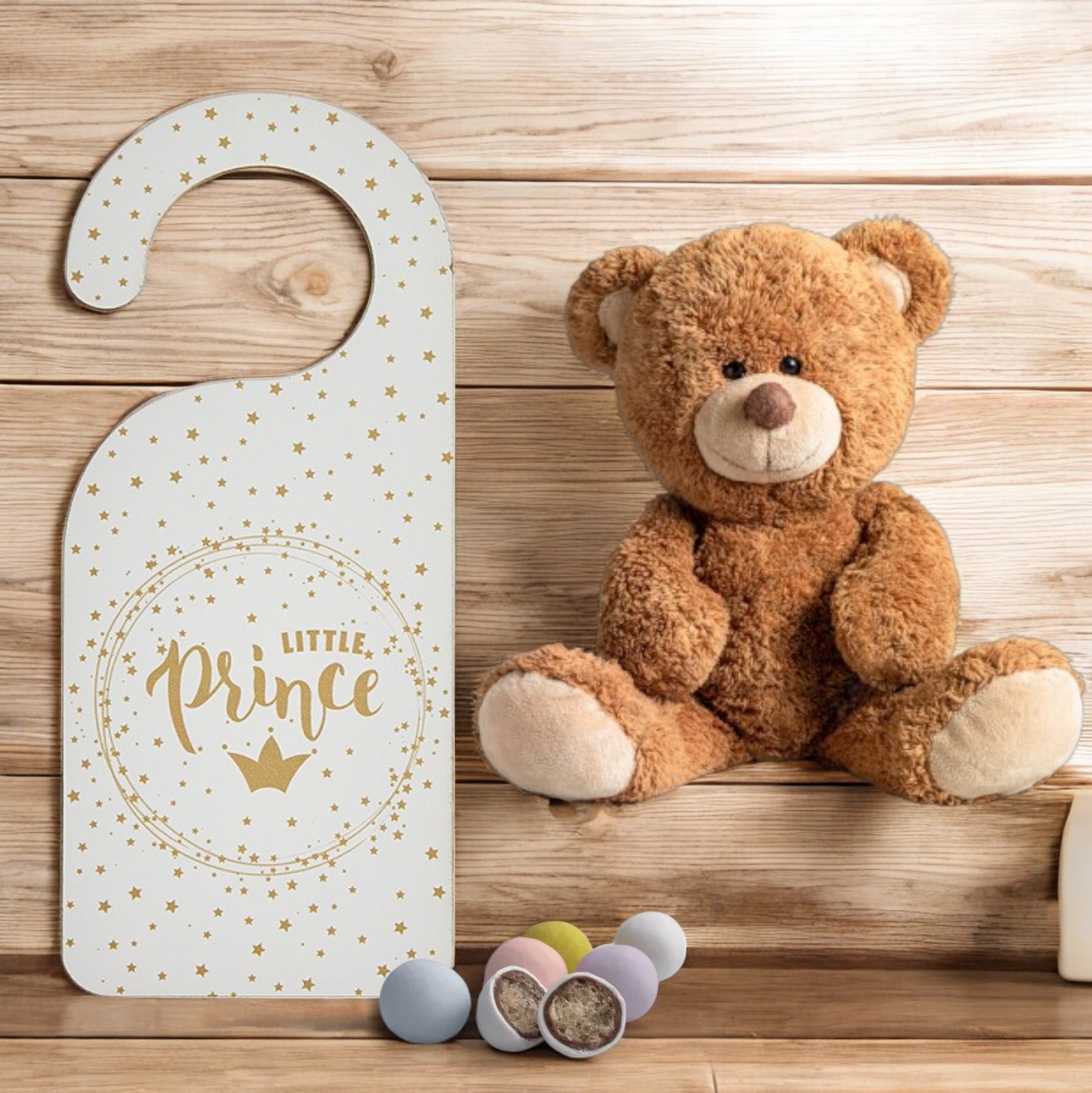 Baptism favor wooden door decoration prince - 1