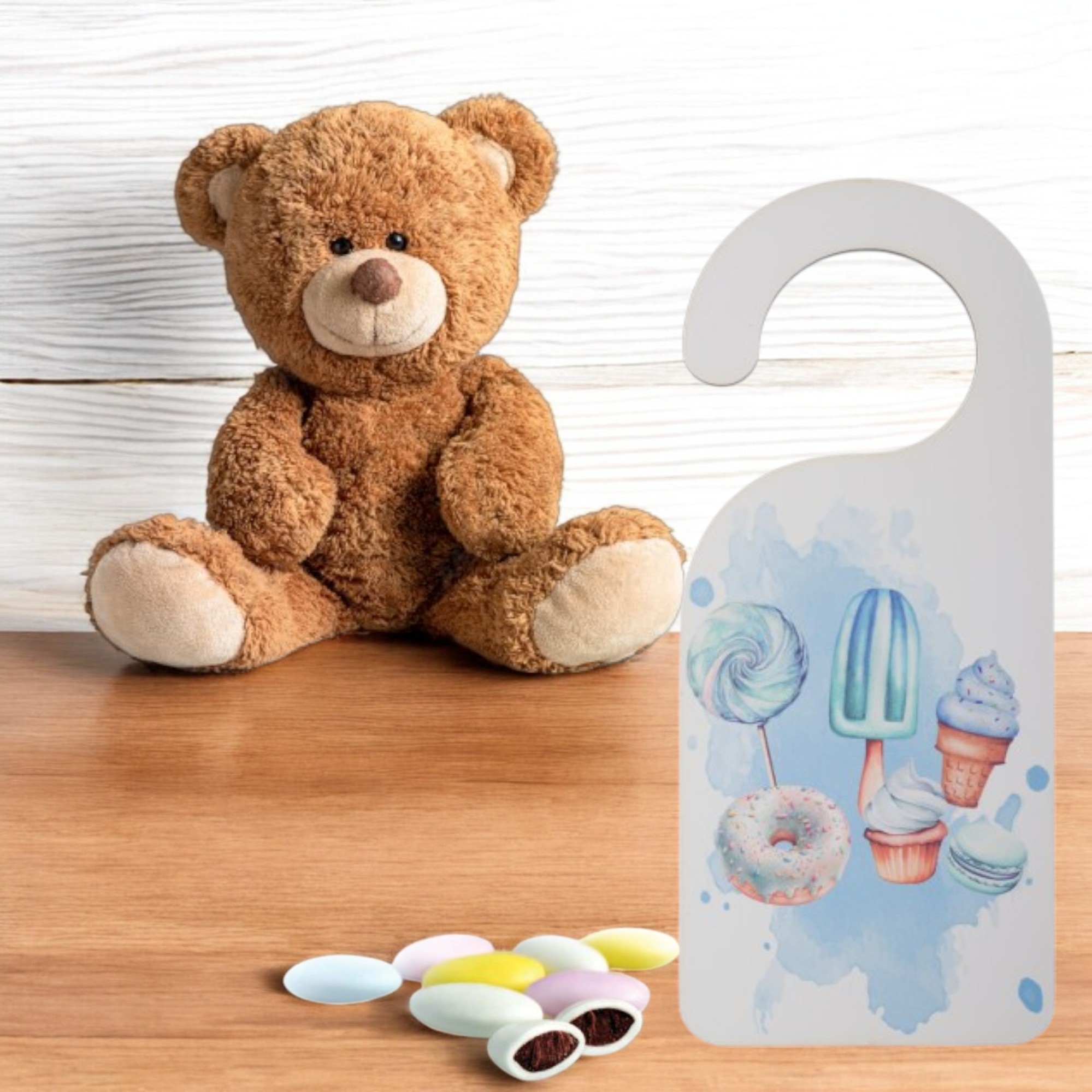 Baptism favor wooden door decoration sweet pastel blue. - 1