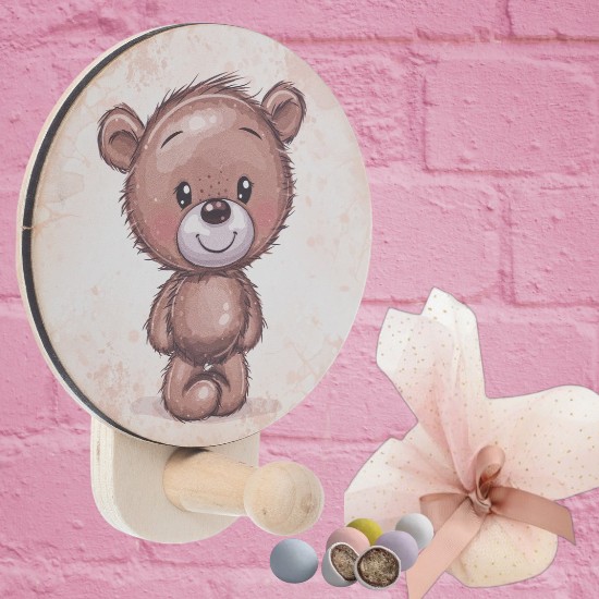 Baptism favor wooden hanger teddy bear - 1