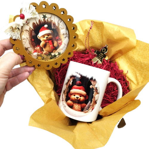 Christmas Gift Set: Mug, Handmade Coaster, and Christmas Tree Ornament - 2