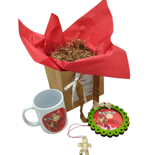 Christmas Gift Set: Mug, Handmade Coaster, and Christmas Tree Ornament - 1