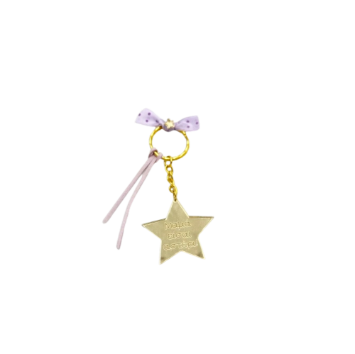 Gold mirror plexiglass keychain "Mom, You Are a Star" with lilac details - 1