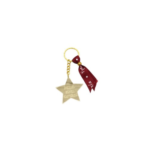 Gold mirror plexiglass keychain "Mom, You Are a Star" with a ribbon featuring well-wishes - 1