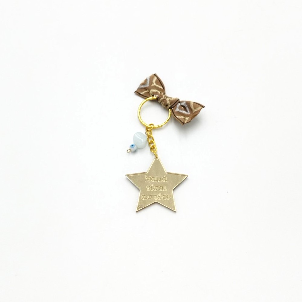 Gold mirror plexiglass keychain "Mom, You Are a Star" with Boho details - 2