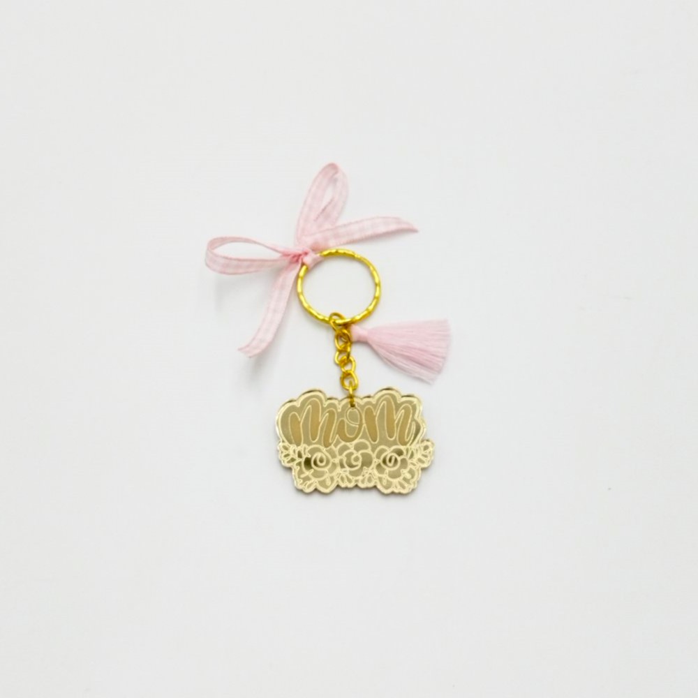 Gold mirror plexiglass keychain "Mom" in pink - 2