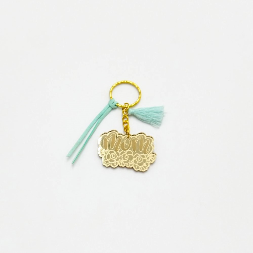 Gold mirror plexiglass keychain "Mom" in turquoise - 2