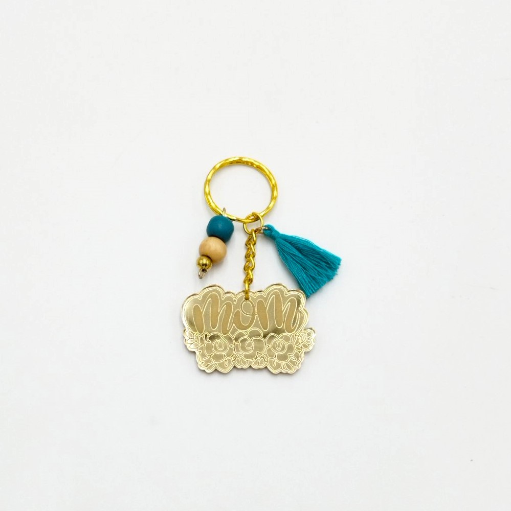 Gold mirror plexiglass keychain "Mom" in mint - 2