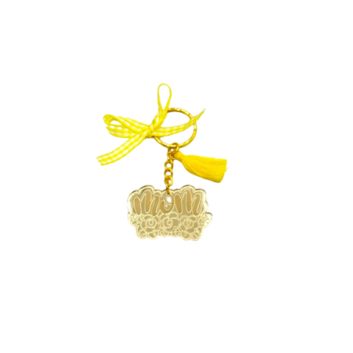 Gold mirror plexiglass keychain "Mom" yellow detailed - 1