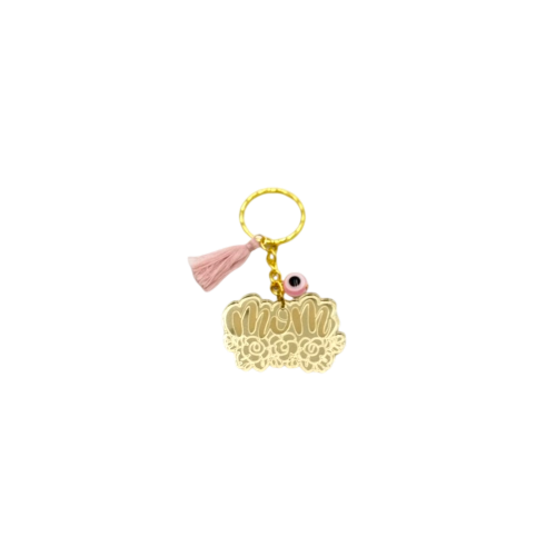 Gold mirror plexiglass keychain "Mom" dusty pink - 1