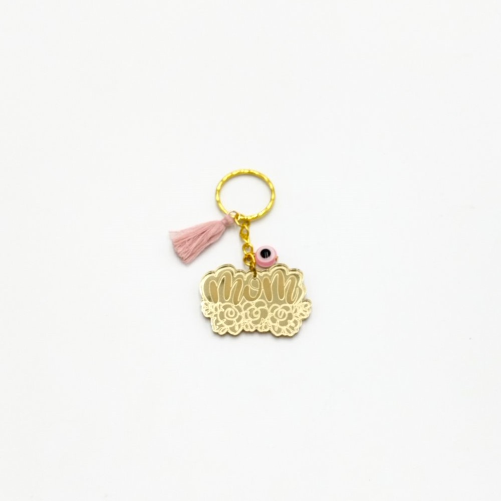 Gold mirror plexiglass keychain "Mom" dusty pink - 2