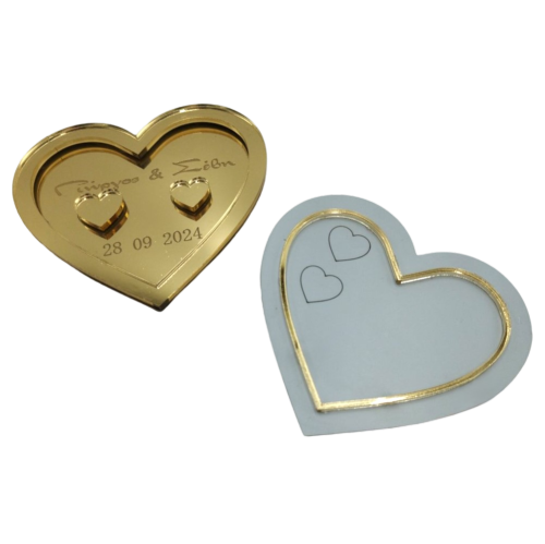 Heart-shaped Gold Mirror Acrylic Box for Wedding Rings - 3