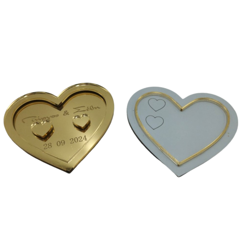 Heart-shaped Gold Mirror Acrylic Box for Wedding Rings - 2