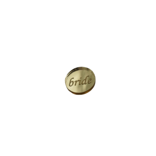 Gold round plexiglass charm for 'Bride' bracelet - 1