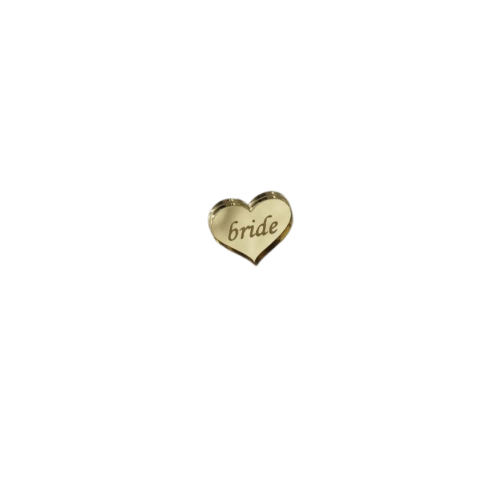 Gold heart shaped plexiglass charm for 'Bride' bracelet - Without a hole